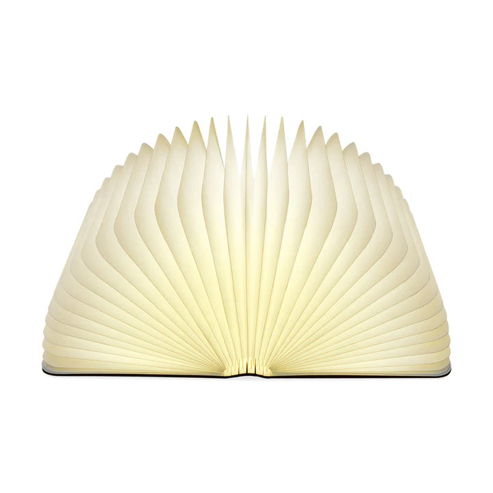 Foldable book-shaped lamp on a white background